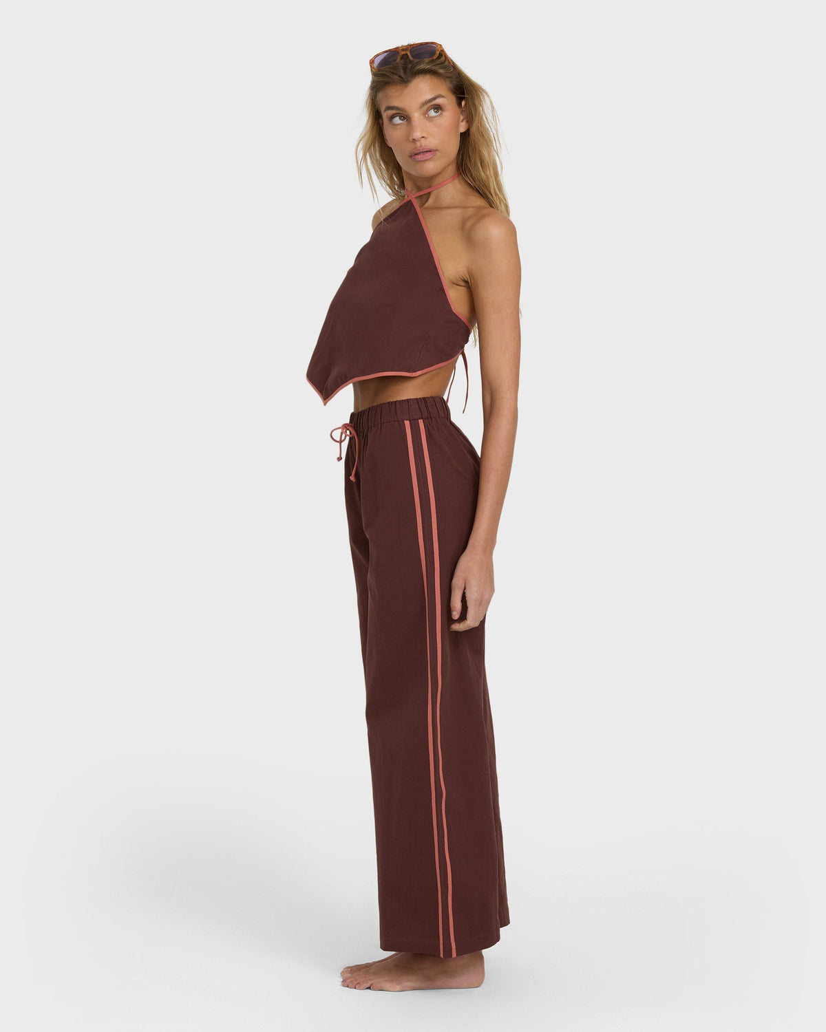 Double Take Elastic Waist Pants - Teak