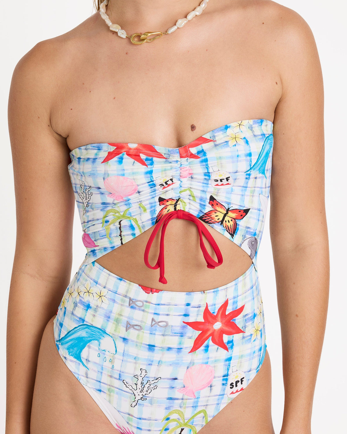 Lottie Hall Summer Bandeau One-piece Swimsuit - White Multi