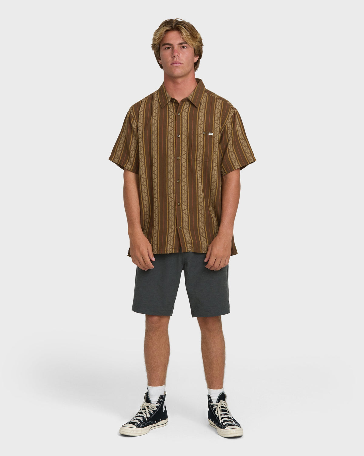 Sundays Jacquard Short Sleeve Woven Shirt - Vintage Khaki