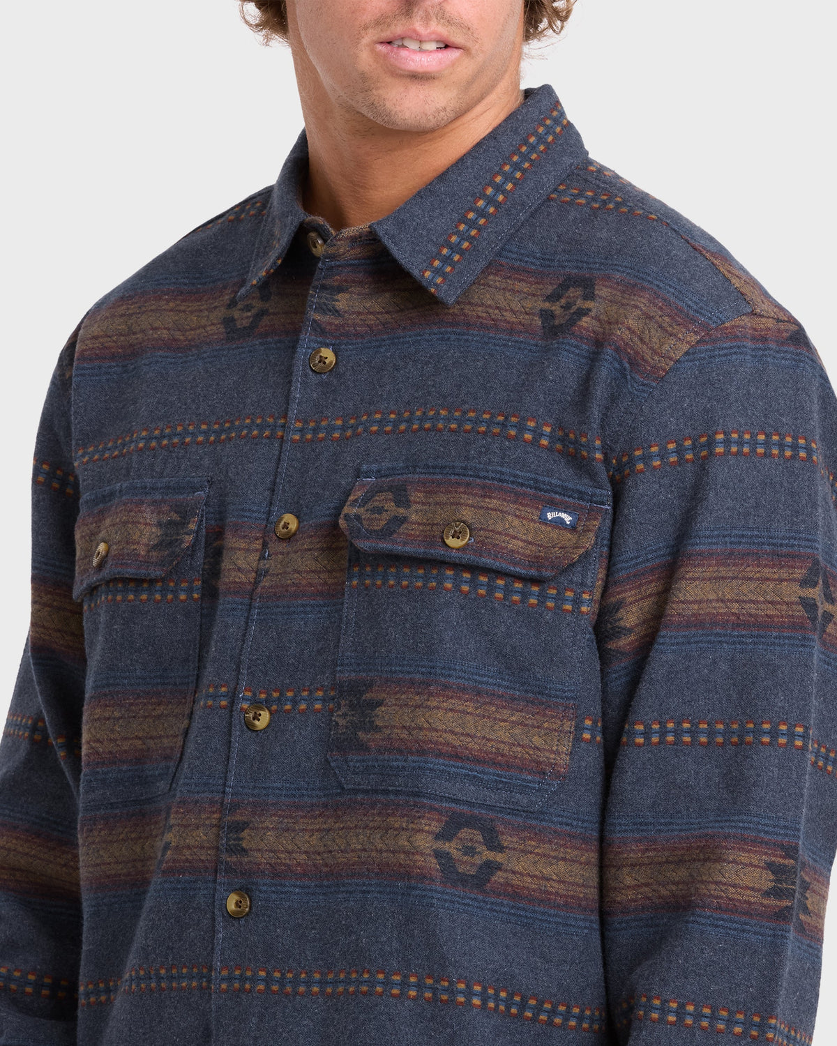 Offshore Jacquard Long Sleeve Flannel Shirt - True Navy